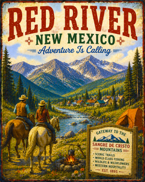Red River New Mexico - Adventure Is Calling Art Print - Vintage Travel Poster Mountain Town Wilderness Wall Decor