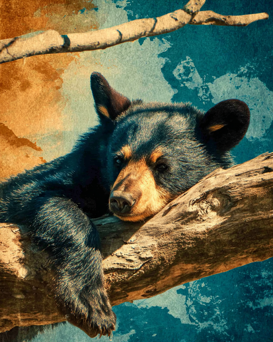 Relaxing on a Tree Branch - Black Bear Art Print