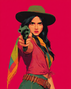 Retail Ready Matted Cowgirl Gunfighter Mae Print - Wholesale Western Wall Art for Gift Shops.png