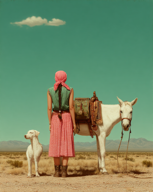 Retail Ready Matted Cowgirl and Her Pets Art Print - Wholesale Western Wall Art for Gift Shops.png
