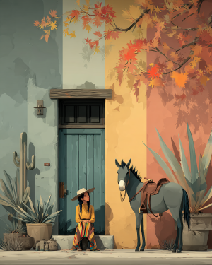 Retail Ready Matted Desert Cowgirl Fanny with Her Donkey Print - Wholesale Western Wall Art for Gift Shops.png