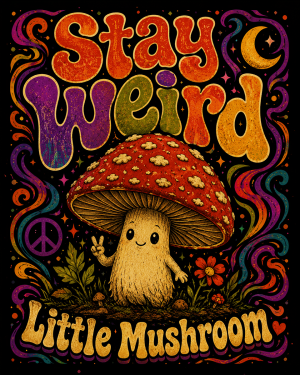 Retro Stay Wierd Little Mushroom - Mushroom Wall Art