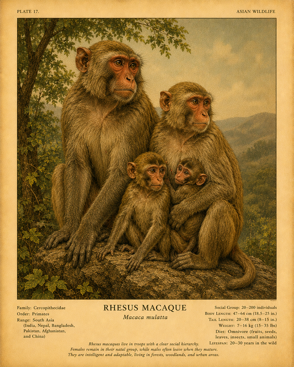 Rhesus Monkey - Vintage Wildlife Art - Antique Nature Illustration