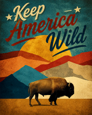 Roaming Bison - Keep America Wild Art Print - Americana Nature Artwork
