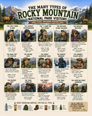 Rocky Mountain - Types of National Park Visitors Souvenir Art Print