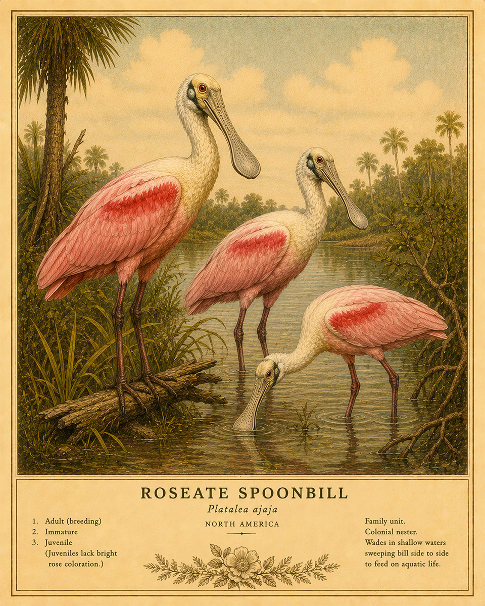 Roseate Spoonbill - Vintage Wildlife Art - Antique Nature Illustration