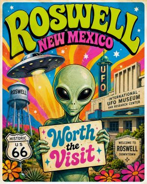 Roswell New Mexico - 60s Style Alien Worth The Trip Art Print