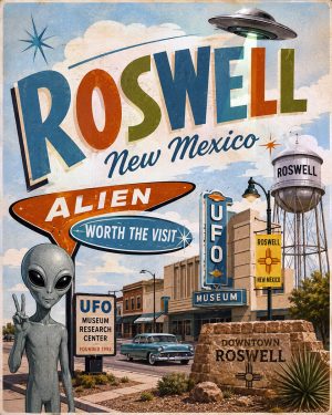 Roswell New Mexico - Mid Century Modern Style Alien Worth The Trip Art Print