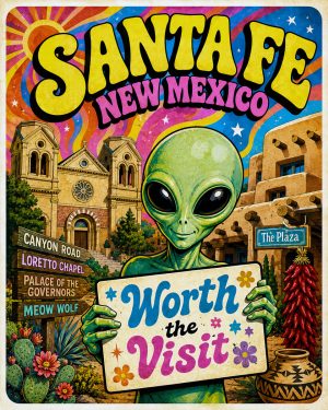 Santa Fe New Mexico - 60s Style Alien Worth The Trip Art Print