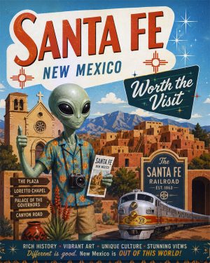 Santa Fe New Mexico - Mid Century Modern Style Alien Worth The Trip Art Print