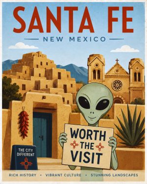 Santa Fe New Mexico - Minimalist Style Alien Worth The Trip Art Print