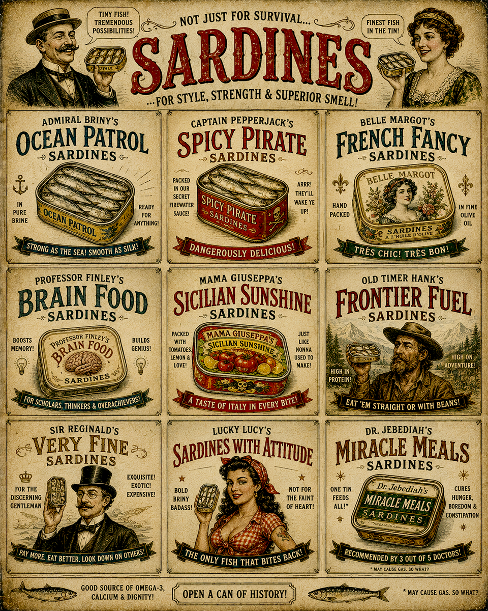 Sardines - Vintage Advertising Parody Food Ad