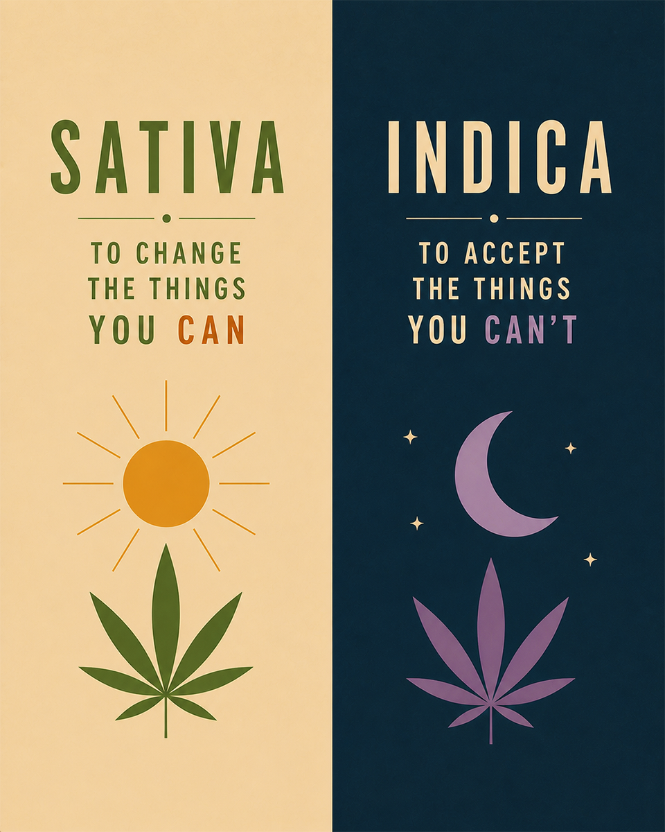 Sativa Indica Day Night Minimalist - Marijuana Poster