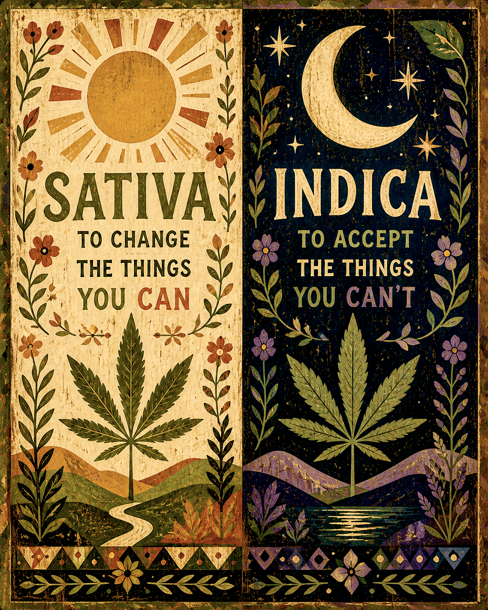 Sativa Indica Folk Art - Marijuana Poster