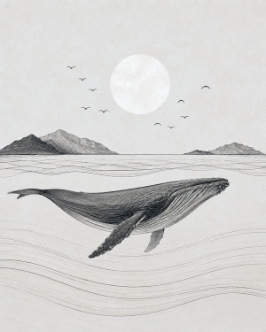 Scandinavian inspired Whale Line Art - Coastal Wall Art