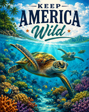 Sea Turtles - Keep America Wild Art Print - Americana Nature Artwork