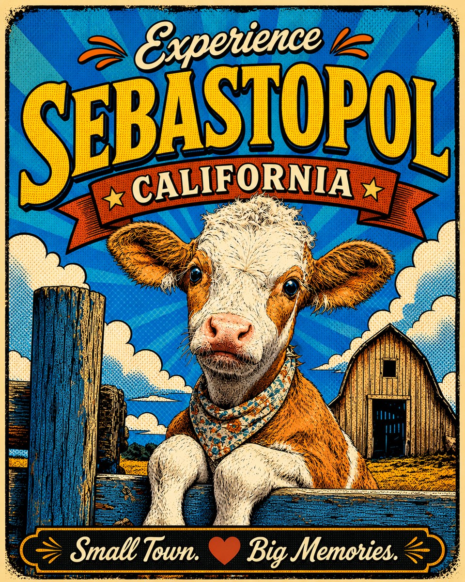 Sebastopol California - Pop Art Calf Agri-Tourism Art Print