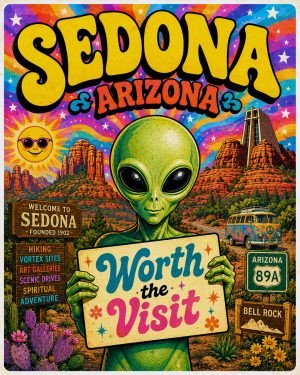Sedona Arizona - 60s Style Alien Worth The Trip Art Print