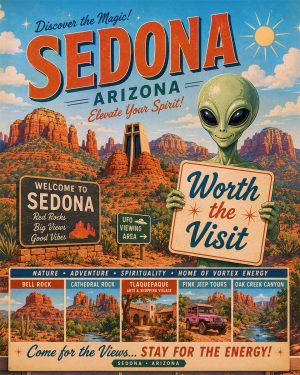 Sedona Arizona - Mid Central Modern Style Alien Worth The Trip Art Print