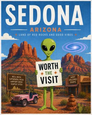 Sedona Arizona - Minimalist Style Alien Worth The Trip Art Print
