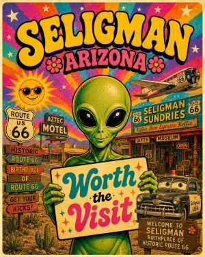 Seligman Arizona - 60s Style Alien Worth The Trip Art Print