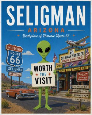 Seligman Arizona - Minimalist Style Alien Worth The Trip Art Print