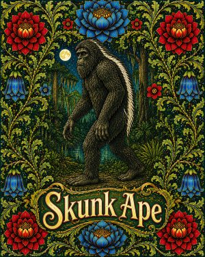 Skunk Ape - Labeled - Art Nouveau Cryptid Artwork