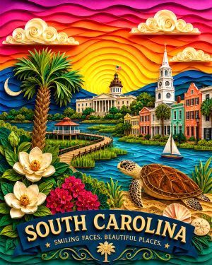 South Carolina Souvenir Art Print - Name Drop Destination Travel Poster