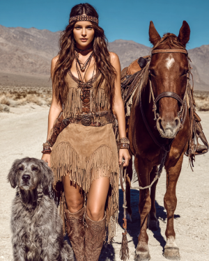 Southwestern Cowgirl Cheyenne with Dixie Art Print - Wholesale Retail Ready Matted Western Art.png