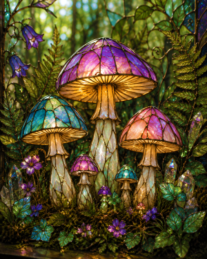 Stained Glass Mushrooms - Cottagecore Art Prints