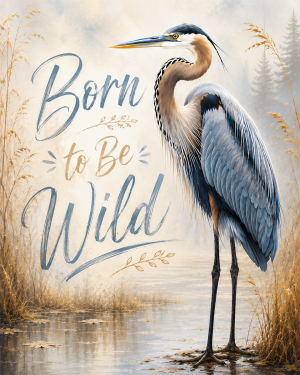 Standing Great Blue Heron - Born to Be Wild - Wildlife Art Print