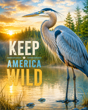Standing Great Blue Heron - Keep America Wild Art Print - Americana Nature Artwork