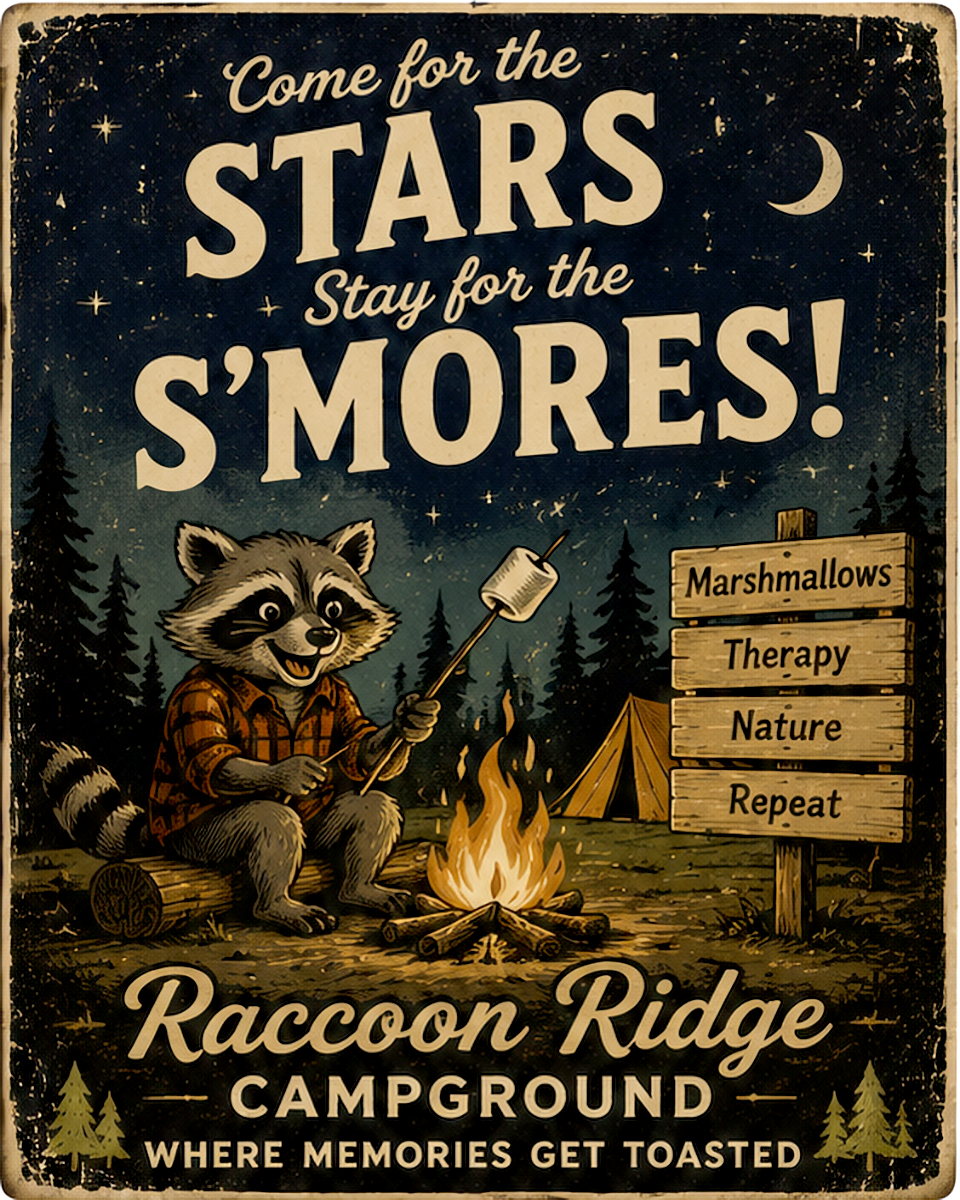 Stars and Smores - Vintage Advertising Parody Camp Ground Ad