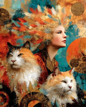 Stylized with Two Cats - Freyja the Norse Goddess Art Print