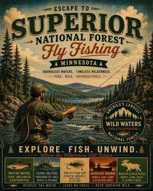 Superior National Forest - Fly Fishing Vintage Retro Poster Art Print