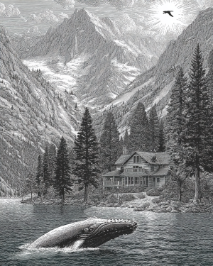 Surfacting Humpback Along Coast - Coastal Whale Wall Art