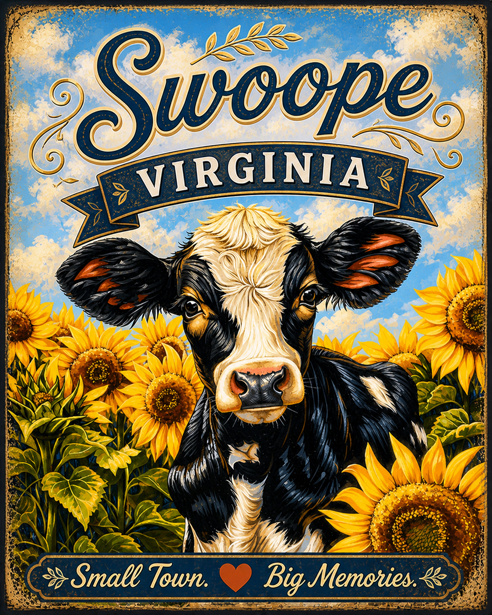 Swoope Virginia - Sunflowers Cow Agri-Tourism Art Print
