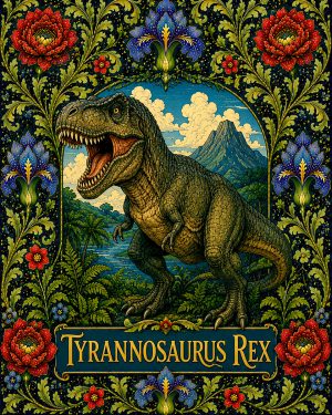T Rex - Labeled - Art Nouveau Cryptid Artwork