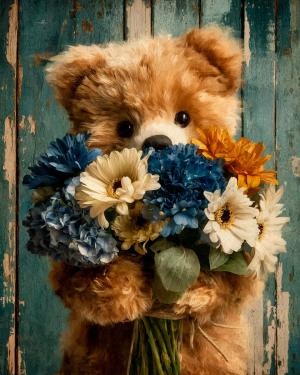 Teddy with a Bouquet - Bear Art Print