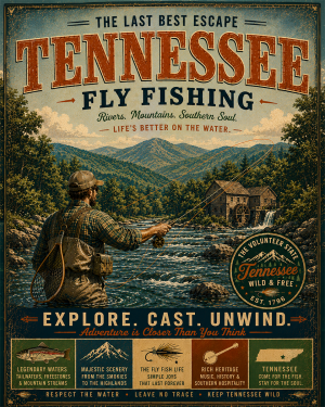 Tennessee - Fly Fishing Vintage Retro Poster Art Print