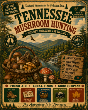 Tennessee - Vintage Retro Mushroom Hunting Poster Art Print