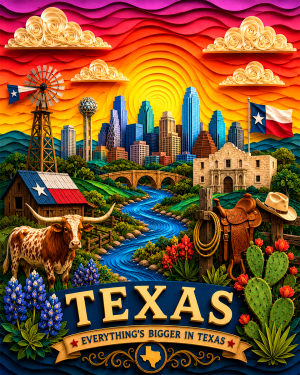 Texas Souvenir Art Print - Name Drop Destination Travel Poster