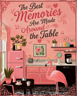 The Best Memories Are Made Around the Table - Flamingo - Whimsical Kitchen Wall Decor