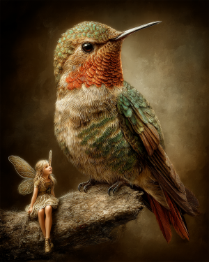 The Fairy Persists in Asking Questions - Humingbird Art Print
