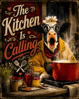 The Kitchen Is Calling - Cow - Whimsical Kitchen Wall Decor