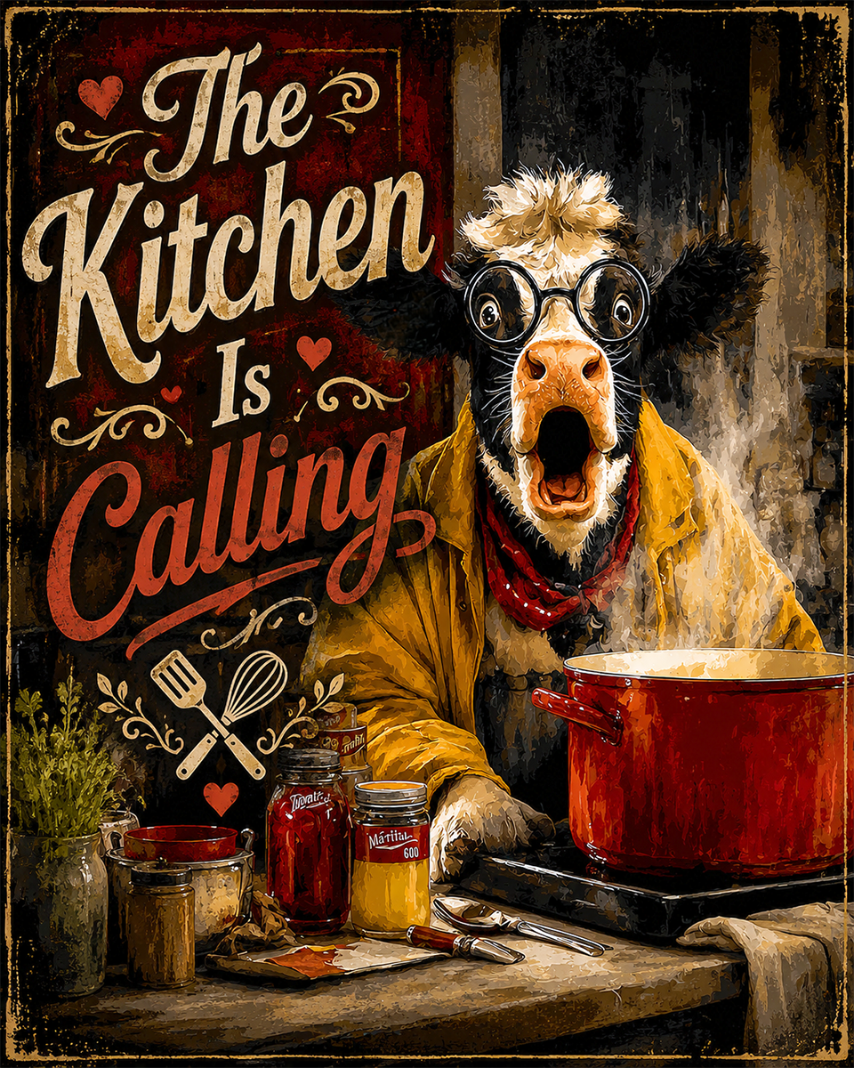 The Kitchen Is Calling - Cow - Whimsical Kitchen Wall Decor