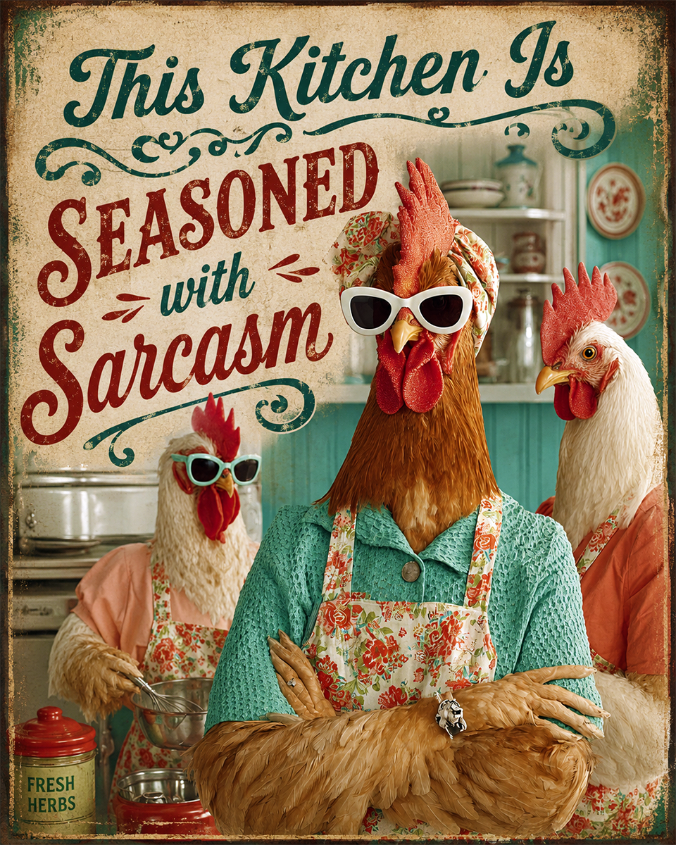 This Kitchen Is Seasoned with Sarcasm - Chicken - Whimsical Kitchen Wall Decor