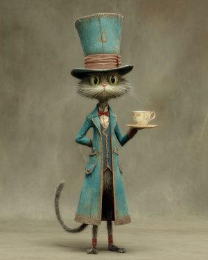 Top Hat Kat with Tea - Cats in Hats Art Print