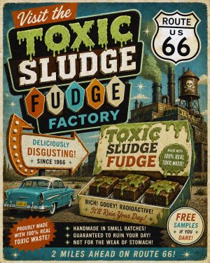 Toxic Sludge Fudge Factory - Route 66 Parody Poster