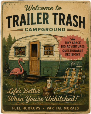 Trailer Trash - Vintage Advertising Parody Camp Ground Ad